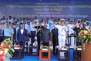 India’s Next-Generation Offshore Patrol Vessels GRSE Keel Laying Ceremony 2024 Aatmanirbhar Bharat Naval Milestone Indian Navy’s Global Defense Vision Maritime News Goa Shipyard Ltd 002