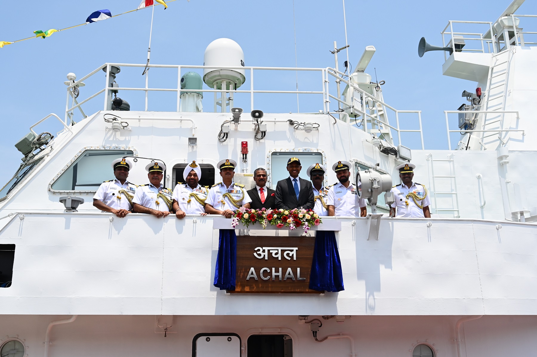 Indian Coast Guard Ship Achal commissioned at Goa Shipyard Limited in Goa as part of the Coast Guard’s fleet expansion programme aimed at enhancing coastal security, surveillance and maritime law enforcement operations maritime news India