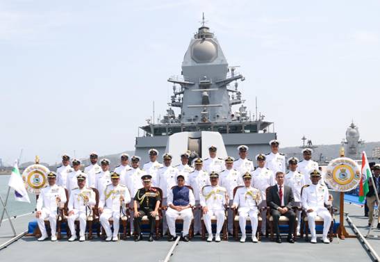 Raksha Mantri Rajnath Singh during the commissioning of INS Taragiri, the latest stealth frigate built 75 percent indigenous inducted into the Indian Navy at Visakhapatnam maritime news