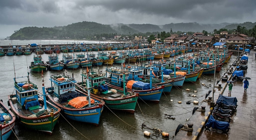 Fishing vessels anchored during Maharashtra's extended monsoon fishing ban aimed at protecting marine fish stocks and improving fishermen's safety Maritime News