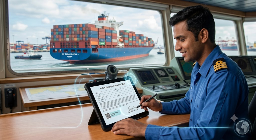 Indian seafarer digitally signing an employment agreement under DG Shipping's proposed Smart SEA framework Maritime News