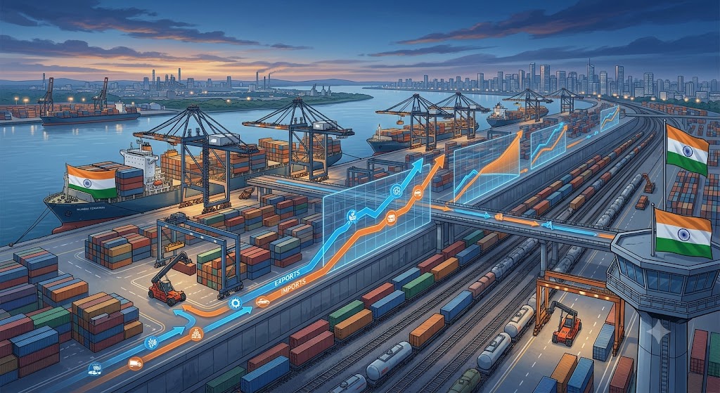 Cargo operations at an Indian port illustrating India's exports, imports and widening trade deficit Maritime News