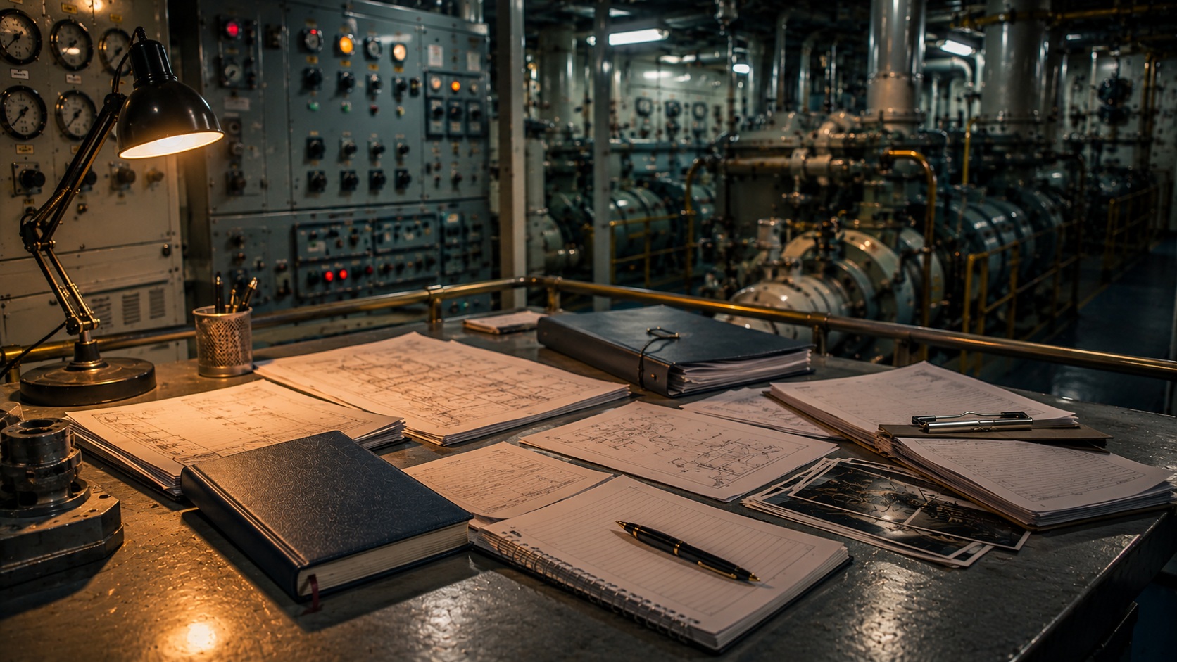 Merchant vessel engineering workspace representing maritime safety lessons and organizational learning