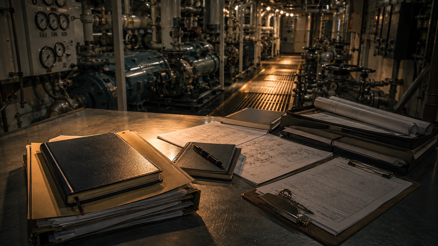 Maritime engineering records and machinery representing lessons from The Cost of Silence dossier